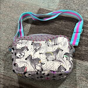 Zebra Print Crossbody Bag with Multicolor Strap